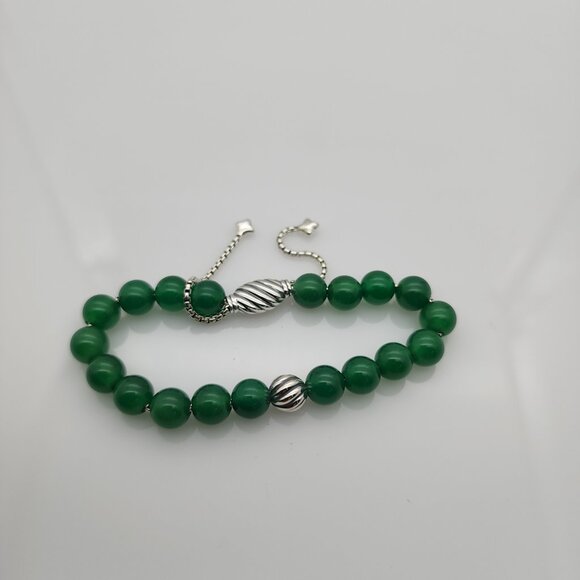 David Yurman Spiritual Bead Bracelet Sterling Silver with Green Onyx  and Silver - Picture 3 of 4